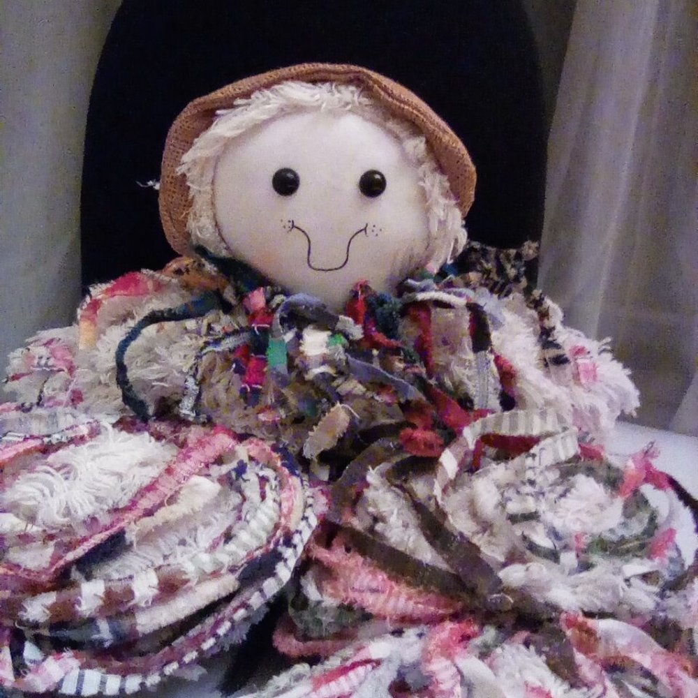 1- Rag doll 18" handcrafted made from fabric scraps